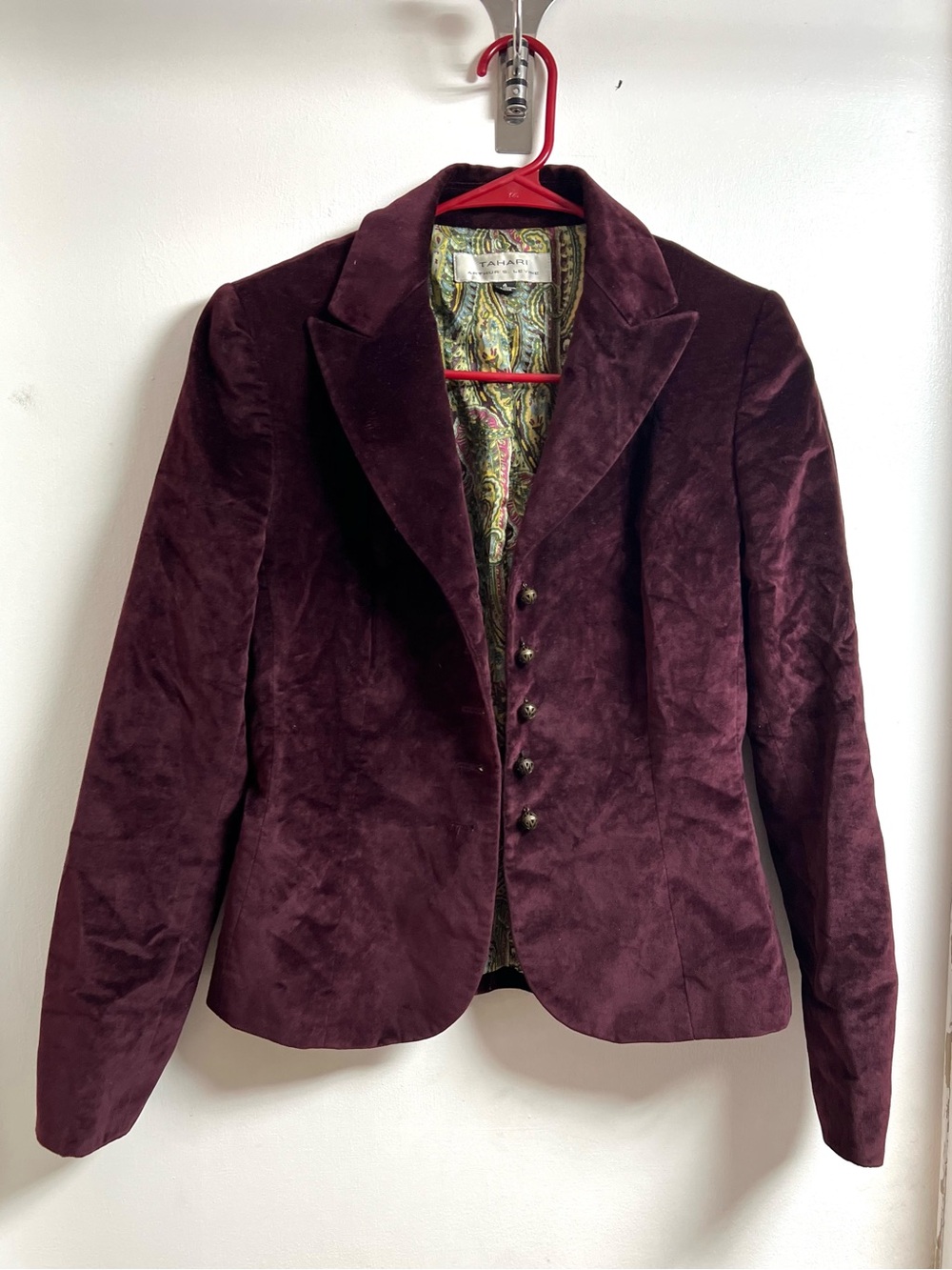 Tahari Arthur S. Levine Velvet Plum Blazer with Decorative Buttons